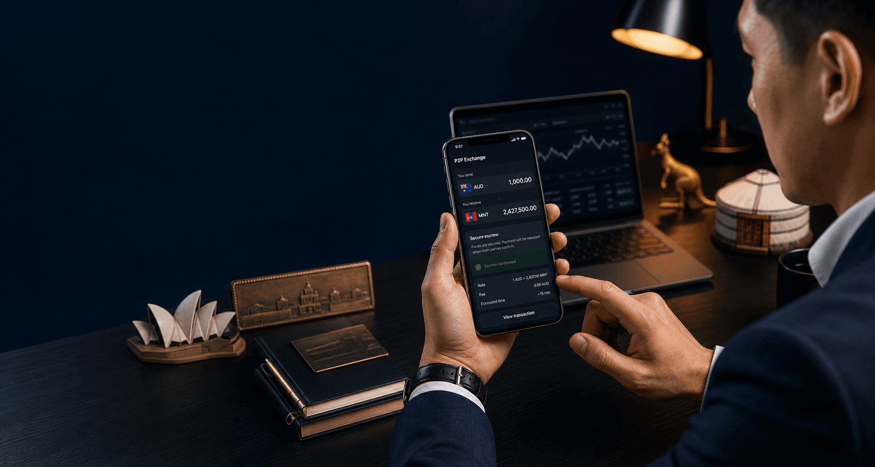 Secure AUD and MNT peer-to-peer exchange on Moneyport